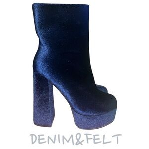 Via Pinky Collection Blue Velvet Block Heel Boots/Booties | NEW/NIB!!💙💙‎